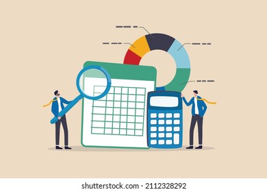 Accounting and finance audit, calculate budget, profit and loss, produce report graph from data, professional concept, business people accountants with calculator, spreadsheet producing reports.