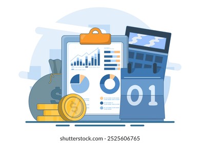 accounting or finance concept, analysis, accountant, economy, business plan and budget, investment growth or income profit, flat vector illustration banner and background.