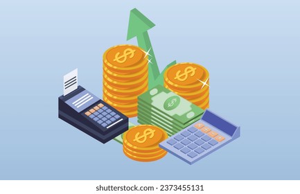 Rechnungslegungs- und Finanzkonzept.auf blauem Hintergrund.3D-Design.isometrische Vektordesign-Illustration.