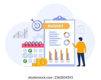 accounting or finance concept, business plan and budget, analyst, accountant, economic, flat illustration vector banner and background