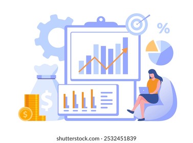 conceito contábil ou financeiro, plano de negócios e orçamento, analista, contador, econômico, ilustração plana vetor banner e fundo