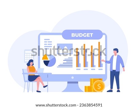 accounting or finance concept, business plan and budget, analyst, accountant, economic, flat illustration vector banner and background