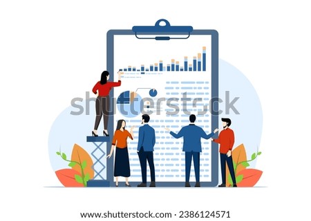 accounting or finance concept, data analysis, business plan and budget, analyst, accountant, economist, business team doing data analysis. flat vector illustration on white background.