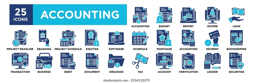 Accounting and Finance icon collection set. Containing design finance, accounting, analysis, business, financial, corporate	