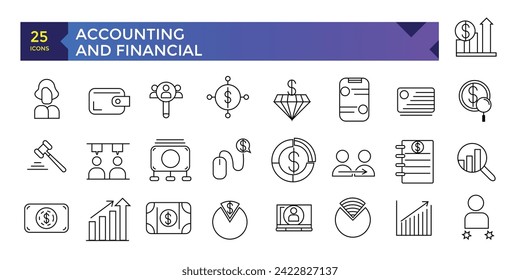 Accounting and finance line icons set for infographics, mobile ux ui kit
