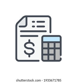 Accounting and financial calculation color line icon. Finance document and calculator vector outline colorful sign.