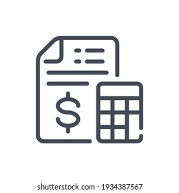 Accounting and financial calculation line icon. Finance document and calculator vector outline sign.