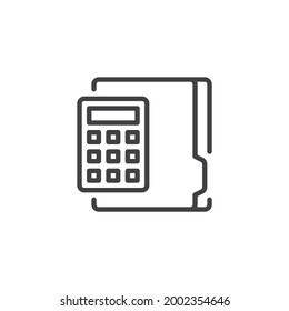 Accounting folder line icon. linear style sign for mobile concept and web design. Calculator and document folder outline vector icon. Symbol, logo illustration. Vector graphics