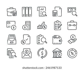 Accounting hand drawn doodle sketch style line icons. Vector illustration.