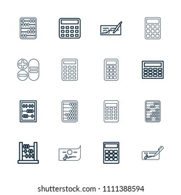 Accounting icon. collection of 16 accounting outline icons such as calculator, abacus. editable accounting icons for web and mobile.