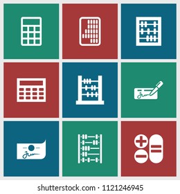 Accounting icon. collection of 9 accounting filled icons such as abacus, calculator. editable accounting icons for web and mobile.