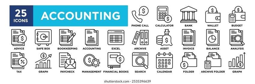 Accounting icon collection set. Containing design finance, accounting, analysis, tax, business, marketing, report, financial