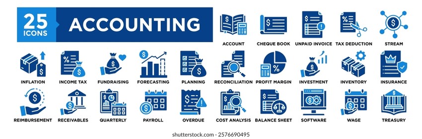 Accounting icon collection set. Containing design finance, tax, accounting, analysis, report, business, financial	