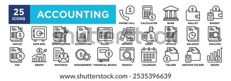 Accounting icon collection set. Containing design finance, accounting, analysis, tax, business, marketing, report, financial