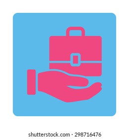 Accounting icon from Commerce Buttons OverColor Set. Vector style is pink and blue colors, flat square rounded button, white background.