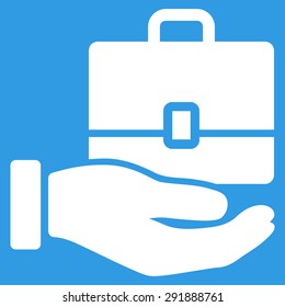 Accounting icon from Commerce Set. Vector style: flat symbol, white color, rounded angles, blue background.