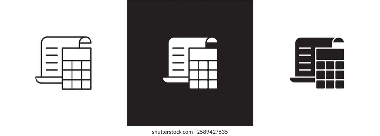 Accounting icon. Finance report icons. Symbol of financial, tax, bill, billing, calculation, calculate, accountant reports, file, document. Vector icon design in thin line and solid.