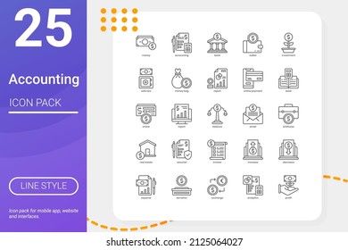 Paquete de iconos de contabilidad para el diseño de su sitio web, logotipo, aplicación, interfaz de usuario. Diseño de esquema de icono de contabilidad. Ilustración gráfica vectorial y trazo editable.