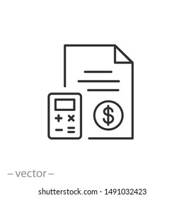 accounting icon, planing budget, financial income, pay thin line web symbol on white background - editable stroke vector illustration eps10
