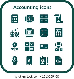 accounting icon set. 16 filled accounting icons.  Simple modern icons about  - Calculator, Invoice, Bill, Growth, Cheque, Reporter, Report