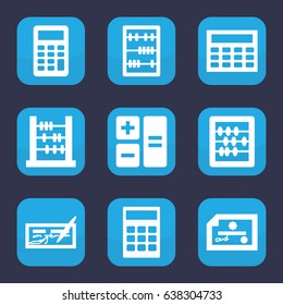 Accounting icon. set of 9 filled accounting icons such as abacus, calculator, calclator