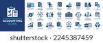 Accounting icon set. Containing financial statement, accountant, financial audit, invoice, tax calculator, business firm, tax return, income and balance sheet icons. Solid icon collection.