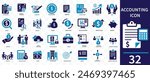Accounting icon set. Containing financial statement, accountant, financial audit, invoice, tax calculator, business firm, tax return, income and balance sheet icons. Solid icon collection