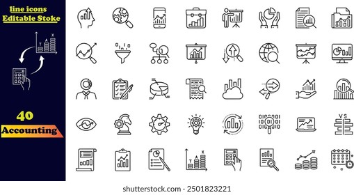 Accounting icon set. Containing financial statement, accountant, financial audit, invoice, tax calculator .