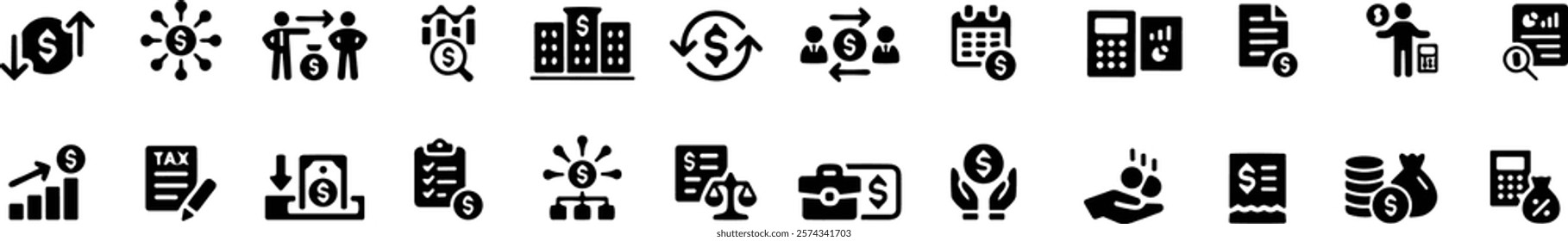 Accounting icon set. Containing financial statement, accountant, financial audit, invoice, tax calculator, business firm, tax return, income and balance sheet icons