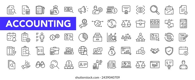 Accounting icon set with editable stroke. Accounting and audit thin line icon collection. Vector illustration