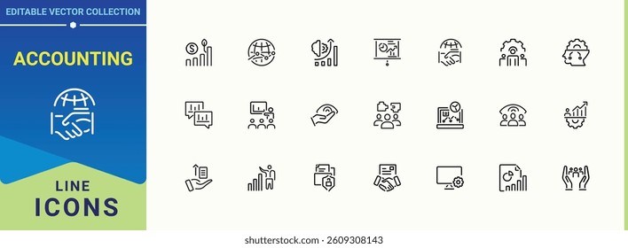 Accounting icon set. Includes symbols for payment, deposit, commerce, business, bank, market and more. Finance And Business line icon. Minimal icons collection. Editable vector art.