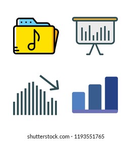 accounting icon set. vector set about music folder and bar chart icons set.