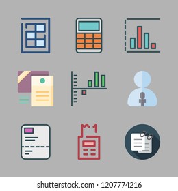 accounting icon set. vector set about reporter, calculator, bar chart and documents icons set.