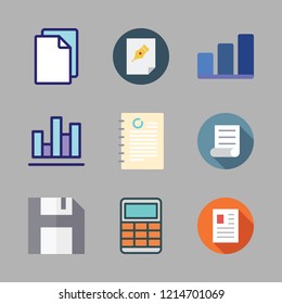 accounting icon set. vector set about file, document, save and calculator icons set.