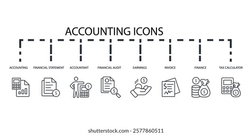 Accounting icon set.vector.Editable stroke.linear style sign for use web design,logo.Symbol illustration.