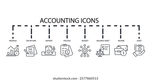 Accounting icon set.vector.Editable stroke.linear style sign for use web design,logo.Symbol illustration.