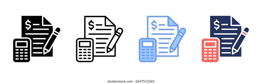 Ícone de contabilidade da coleção de vários estilos da folha