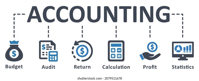 Icono de contabilidad - ilustración vectorial. Auditoría, Estadísticas, Libro Mayor, Saldo, Presupuesto, Ingresos, Impuestos, Cálculo, infografía, plantilla, presentación, concepto, banner, pictograma, conjunto de iconos, iconos.