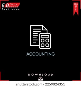 ACCOUNTING icon vector on black background. Simple, isolated, flat icons, icons, apps, logos, website design or mobile apps for business marketing management,
UI UX design Editable stroke. EPS10