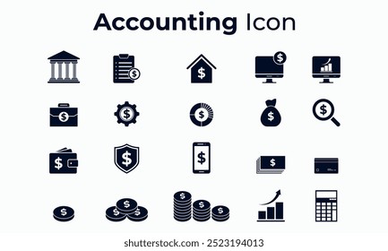 Conjunto de Vectores de íconos de contabilidad, Vector de íconos financieros. datos de análisis financiero, gráfico de finanzas, crecimiento, inversión, gráfico, fondo, pago, ingresos, estadística, ganancias, administración.