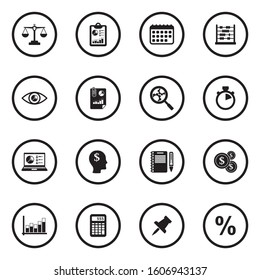 Accounting Icons. Black Flat Design In Circle. Vector Illustration.