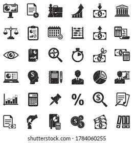 Accounting Icons. Black Scribble Design. Vector Illustration.