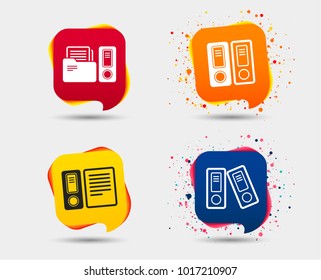 Accounting icons. Document storage in folders sign symbols. Speech bubbles or chat symbols. Colored elements. Vector