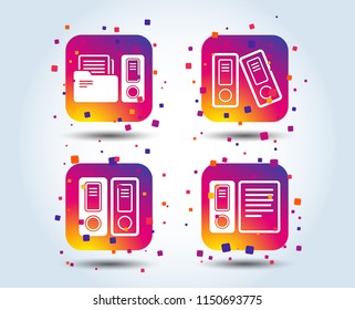 Accounting icons. Document storage in folders sign symbols. Colour gradient square buttons. Flat design concept. Vector
