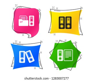 Accounting icons. Document storage in folders sign symbols. Geometric colorful tags. Banners with flat icons. Trendy design. Vector