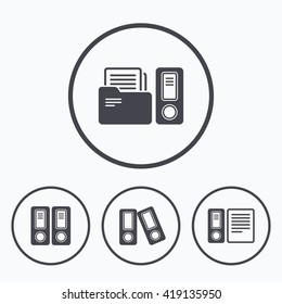 Accounting icons. Document storage in folders sign symbols. Icons in circles.