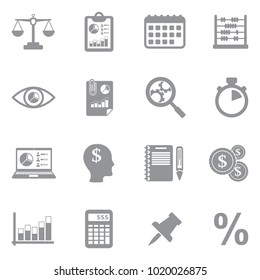 Accounting Icons. Gray Flat Design. Vector Illustration. 
