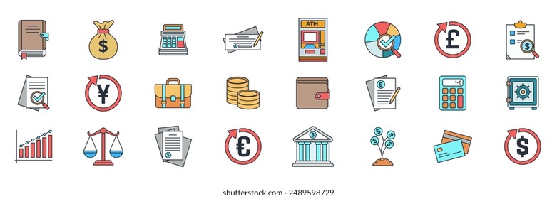 accounting icons set, Included icons as Audit, pie chart, Dollar Sign, Investment and more symbols collection, logo isolated vector illustration