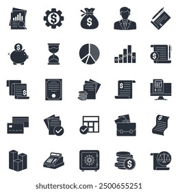 accounting icons set, Included icons as bank Safe, Credit card, Graph, Financial report and more symbols collection, logo isolated vector illustration