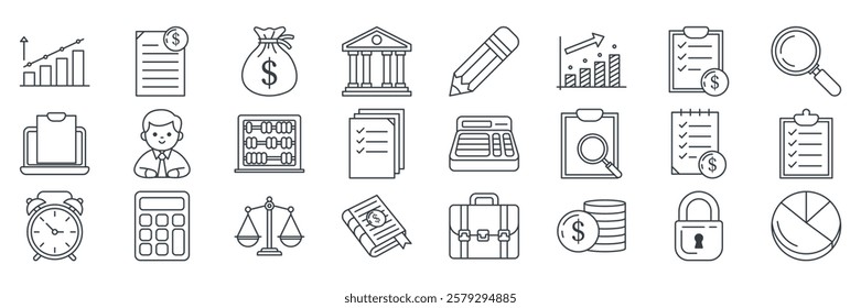 Accounting icons set, Included icons as Calculator, Pie Chart, Document, Briefcase and more symbols collection, logo isolated vector illustration